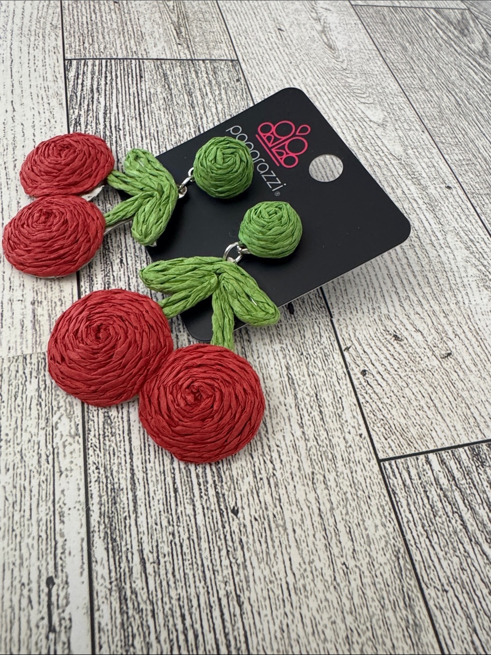 Paparazzi Raffia Crafted Cherry Dangle Earrings NWT - Picture 4 of 5